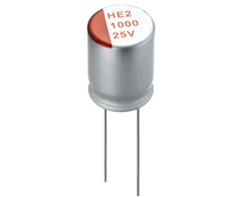 HE2 Radial Low ESR Conductive Polymer Aluminum Solid Electrolytic Capaictors (2.5V-25V)
